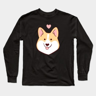 Cute corgi face with a heart illustration Long Sleeve T-Shirt